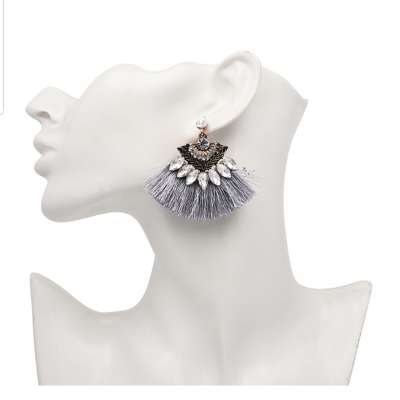 Crystals & Tassels Gorgeous Drop Fringe Earrings - Picture 2 of 5